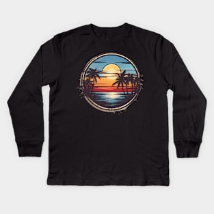 Minimalist Beach In Sunset Design. Kids Long Sleeve T-Shirt